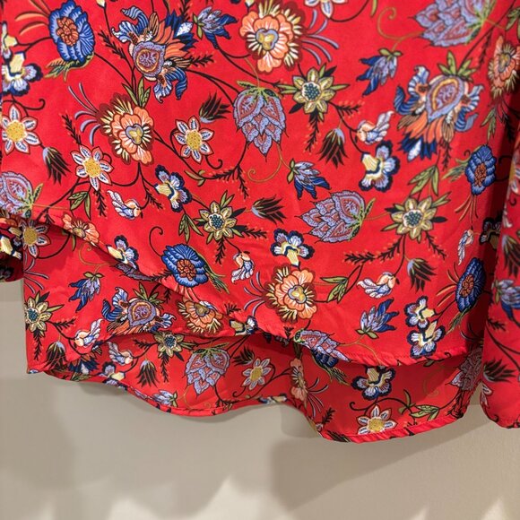 Chelsea & Theodore Womens Top XXL Red Floral Long Sleeve V Neck Blouse - Picture 5 of 6